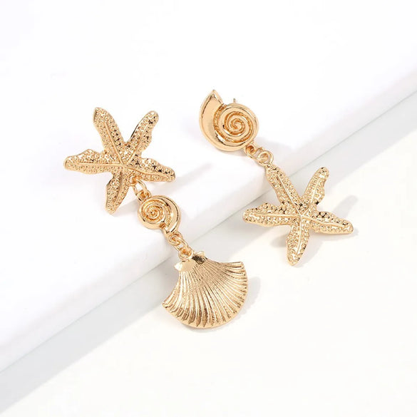 Ocean Series Starfish Shell Metal Earrings Wholesale Gooddiy