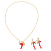 Ocean Style Metal Red Coral Conch Pendant Long Necklace With Imitation Pearl Starfish Chain Electroplated For Women