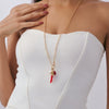 Ocean Style Metal Red Coral Conch Pendant Long Necklace With Imitation Pearl Starfish Chain Electroplated For Women