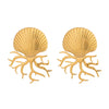 Ocean Style Shell Coral Octopus Exaggerated Earrings Jewelry In Titanium Steel With Electroplating For Women