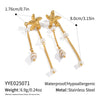 Ocean Style Starfish And Conch Natural Freshwater Pearl Tassel Earrings In Stainless Steel With Electroplating Women's Seaside Accessories