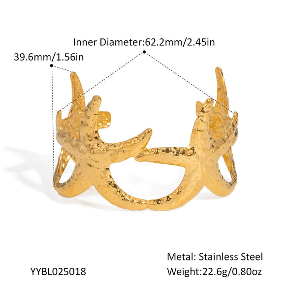 Ocean Style Starfish Open Bracelet Stainless Steel Jewelry Pvd Furnace Vacuum Real Gold Plated