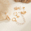 Ocean Style Starfish Scallop Shell Turtle Imitation Pearl Ear Clip Set And Chain Tassel Earrings With Geometric Pattern And Electroplating