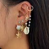 Ocean Style Starfish Scallop Shell Turtle Imitation Pearl Ear Clip Set And Chain Tassel Earrings With Geometric Pattern And Electroplating