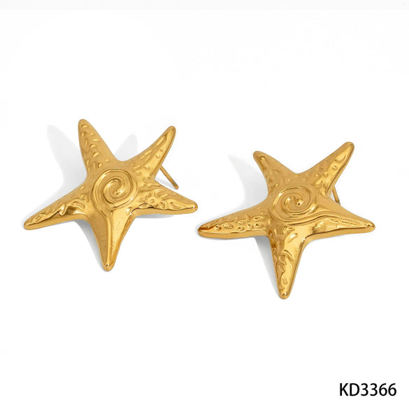 Ocean Style Starfish Stainless Steel Earrings For Women With Electroplating Animal Pattern And Casual Style