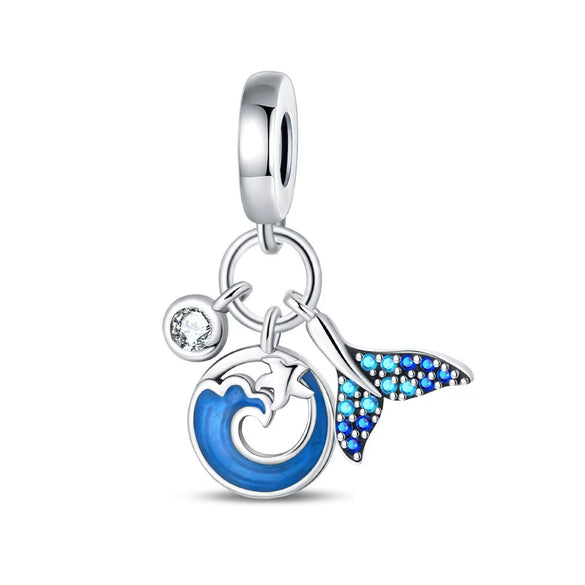 Ocean Wind Seahorse Whale Pendant Beads Diy Silver Plated Bracelet With Dripping Oil Treatment