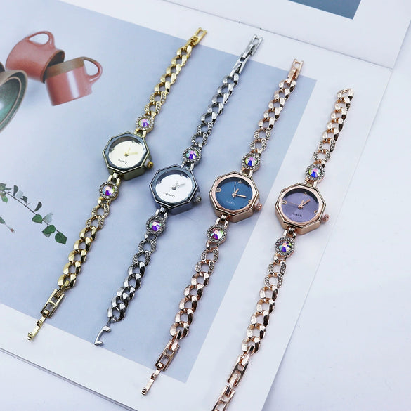Octagonal Diamond Women's Alloy Bracelet Watch Fashionable Quartz Watch