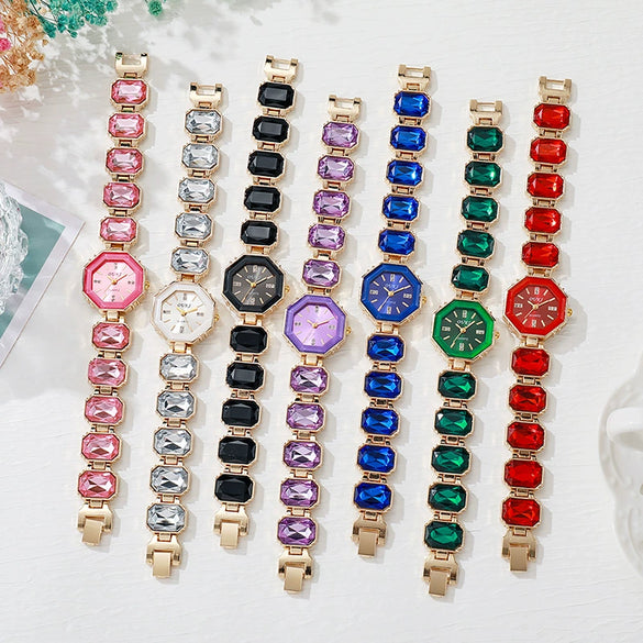 Octagonal Round Casual Women's Alloy Bracelet Watch With Rose Gold Buckle