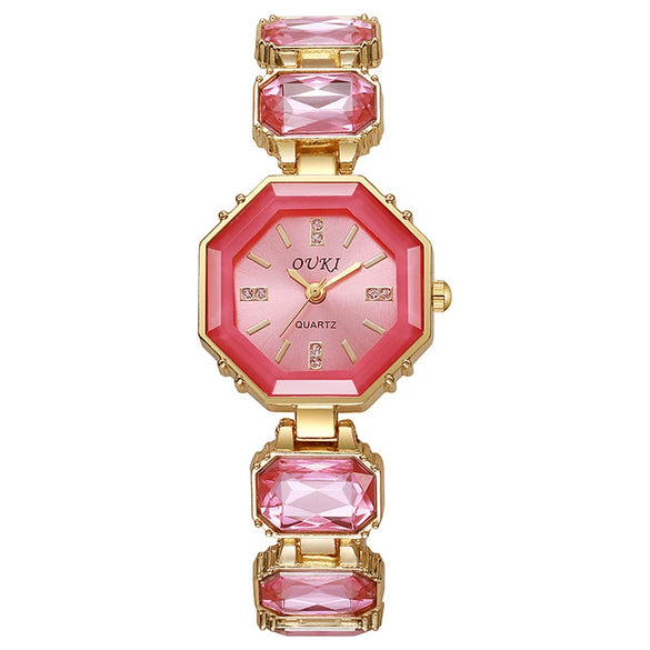 Octagonal Round Casual Women's Alloy Bracelet Watch With Rose Gold Buckle