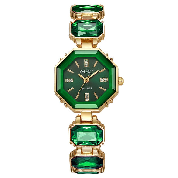 Octagonal Round Casual Women's Alloy Bracelet Watch With Rose Gold Buckle
