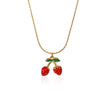 Oil Drip Fruit And Leaf Pendant Necklace In Stainless Steel With Cherry Strawberry And Chili Motifs Oshaped Chain Unisex Jewelry