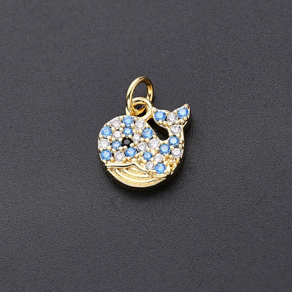 One Pack 11.5*12mm Hole 3~3.9mm Copper Zircon Ancient Silver-Plated Gold Plated Whale Polished Pendant