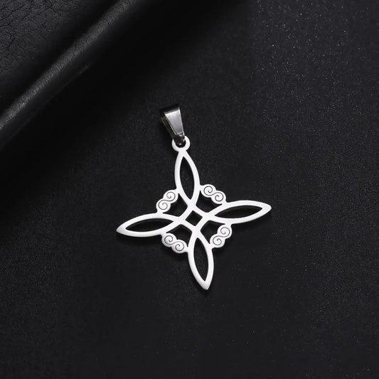 One Piece Dropshipping Titanium Steel Cut 18k Real Gold Plating Non-Fading Witch Knot Hollow Shape Stainless Steel Pendant