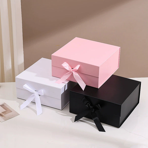 One Piece Folding White Cardboard Gift Box With Flip Top And Ribbon Closure For Valentine's Day Packaging Wholesale