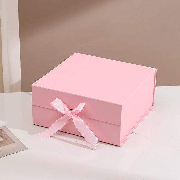 One Piece Folding White Cardboard Gift Box With Flip Top And Ribbon Closure For Valentine's Day Packaging Wholesale