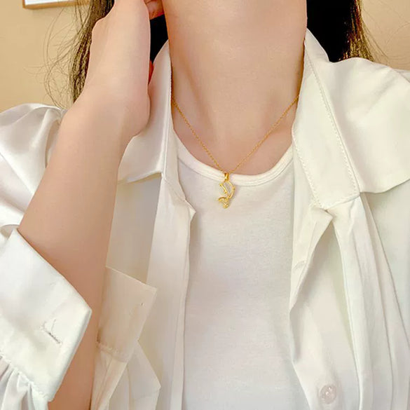 Opal Dolphin Titanium Steel Necklace With Mixed Gem Inlay Animal Zodiac Style