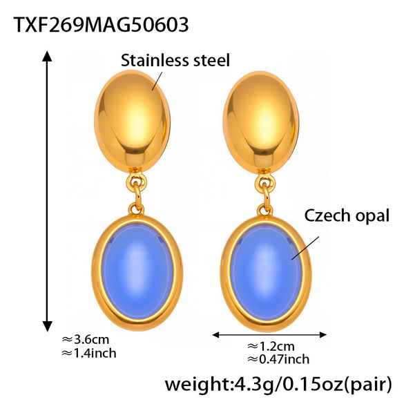 Opal Jewelry Set 316L Stainless Steel 18K Gold Electroplated Luxury Style