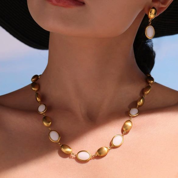 Opal Jewelry Set 316L Stainless Steel 18K Gold Electroplated Luxury Style