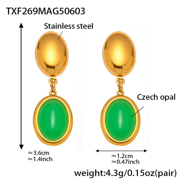 Opal Jewelry Set 316L Stainless Steel 18K Gold Electroplated Luxury Style