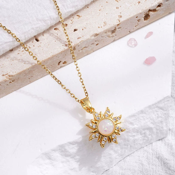 Opal Necklace Copper Mixed Gem Inlay Micropaved Zirconia Light Luxury Geometric Electroplated Ochain Women's Accessories