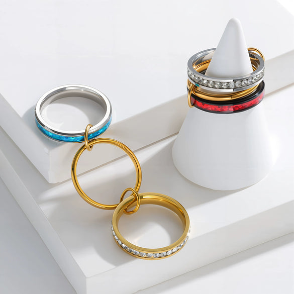 Opal Rings Stacking Style Geometric Titanium Steel Electroplated