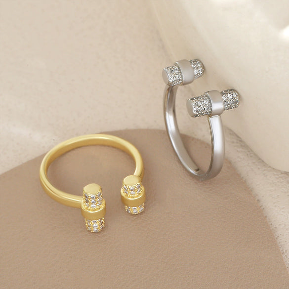 Open Adjustable Hammer Ring In Heart Shape Made Of Copper With Electroplating