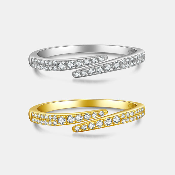 Open Adjustable S925 Sterling Silver Ring Fashionable Style Simple And Versatile With Row Diamonds Electroplated For Women And Unisex