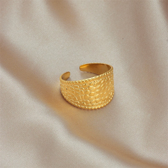 Open Design Wide Surface Printing Punk Retro Simple Titanium Steel Index Finger Ring With Geometric Pattern And Electroplating