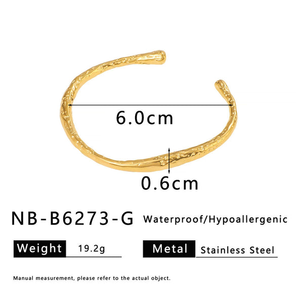 Open Gold Stainless Steel Bracelet With Geometric Design Electroplated For Women