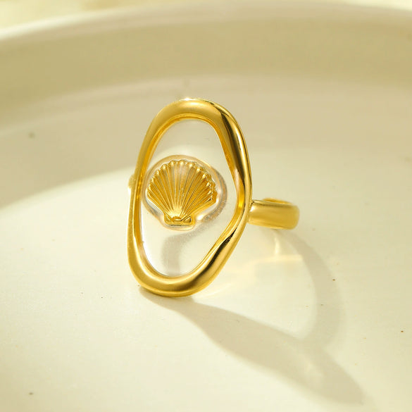 Open Ring Stainless Steel Ocean Series Scallop Starfish Adjustable Hand Jewelry Electroplated