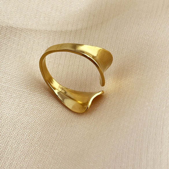 Open Ring Titanium Steel Heart Shape Electroplated 18K Gold Nonfading Natural Geometric Style Unisex