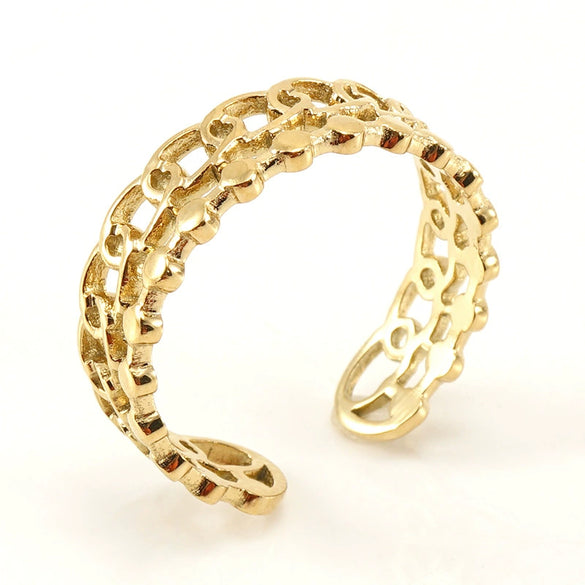 Open Ring 316L Stainless Steel Women's Geometric Four Leaf Clover Electroplated