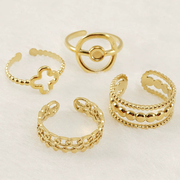 Open Ring 316L Stainless Steel Women's Geometric Four Leaf Clover Electroplated