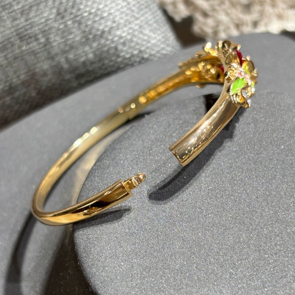 Openwork Enamel Flower Bangle With Plated Finish Elegant Decorative Jewelry Accessory