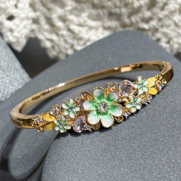Openwork Enamel Flower Bangle With Plated Finish Elegant Decorative Jewelry Accessory
