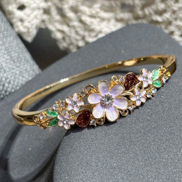 Openwork Enamel Flower Bangle With Plated Finish Elegant Decorative Jewelry Accessory