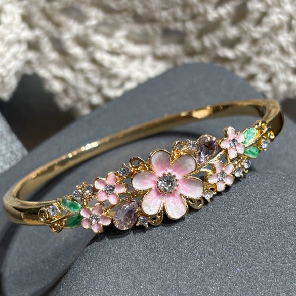 Openwork Enamel Flower Bangle With Plated Finish Elegant Decorative Jewelry Accessory