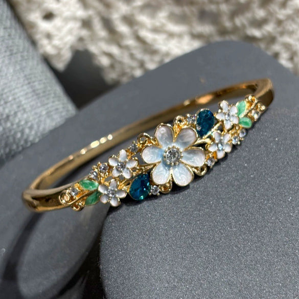 Openwork Enamel Flower Bangle With Plated Finish Elegant Decorative Jewelry Accessory
