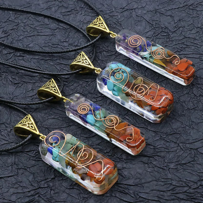 Orgonite Chakela Necklace Crystal Semi-Precious Stone Gravel Meditation Seven Chakra Pendant