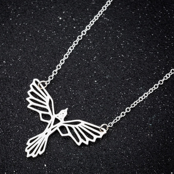 Origami Geometric Flying Bird Pendant Necklace In Stainless Steel With Electroplated Ochain For Women