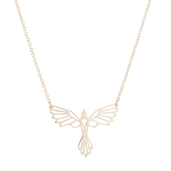 Origami Geometric Flying Bird Pendant Necklace In Stainless Steel With Electroplated Ochain For Women