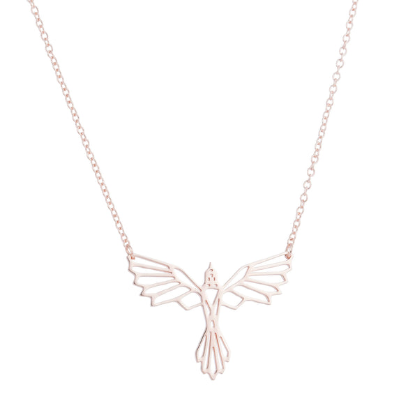 Origami Geometric Flying Bird Pendant Necklace In Stainless Steel With Electroplated Ochain For Women