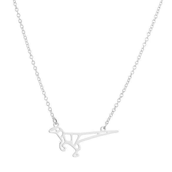Origami Tyrannosaurus Rex Dinosaur Pendant Necklace In Stainless Steel With Geometric Design And Electroplated Finish For Unisex Wear