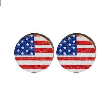 Original Design American Flag Wood Independence Day Women'S Ear Studs