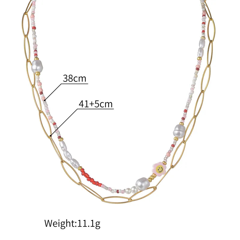 Original Design Bohemian Smile Face Stainless Steel Plating 18k Gold Plated Double Layer Necklaces