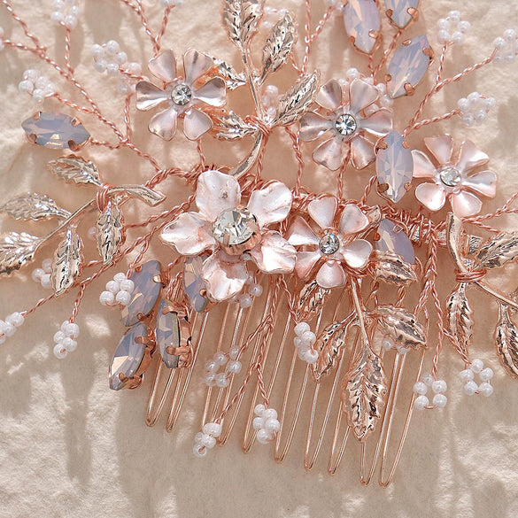 Original Design Bridal Flower Hair Comb Handmade Rhinestone Weave Wedding Headwear Simple Elegant Bridesmaid Hair Accessory For Women