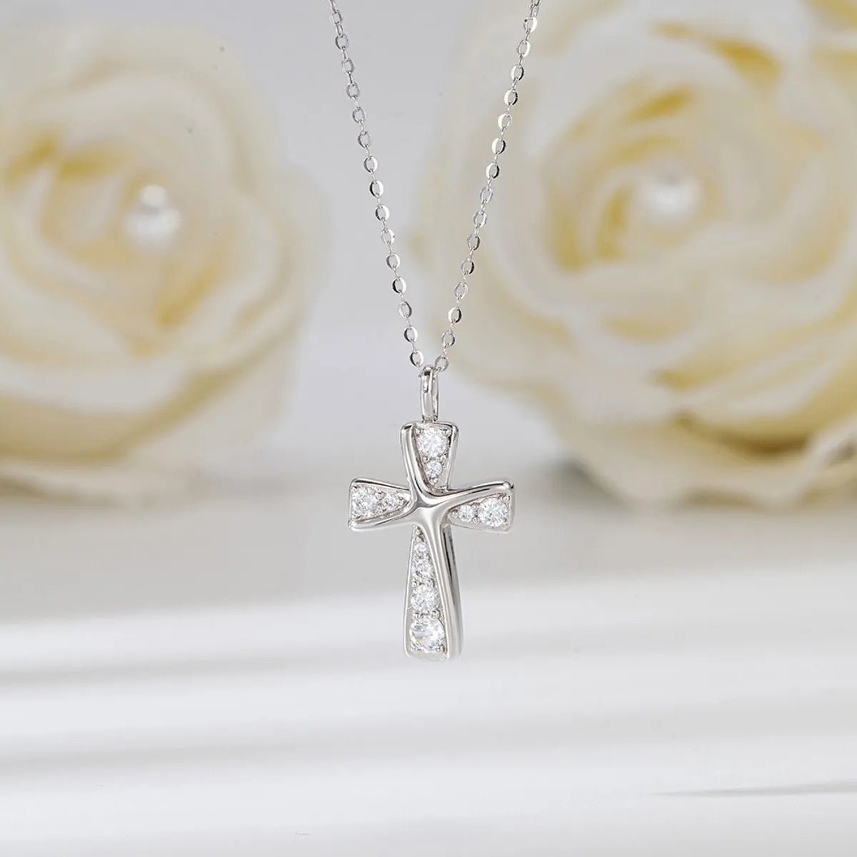 Original Design Classic Style Cross Sterling Silver Plating Laser Inlay Chain Zircon 14k Gold Plated White Gold Plated Silver Plated Pendant Necklace