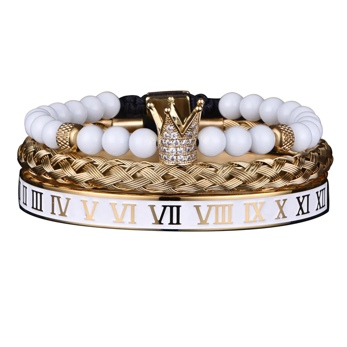 Original Design Crown Stainless Steel Enamel Inlay Artificial Diamond Bracelets