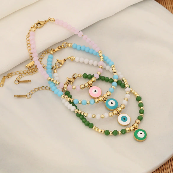 Original Design Devil's Eye Women's Handmade Artificial Crystal Beaded Bracelet