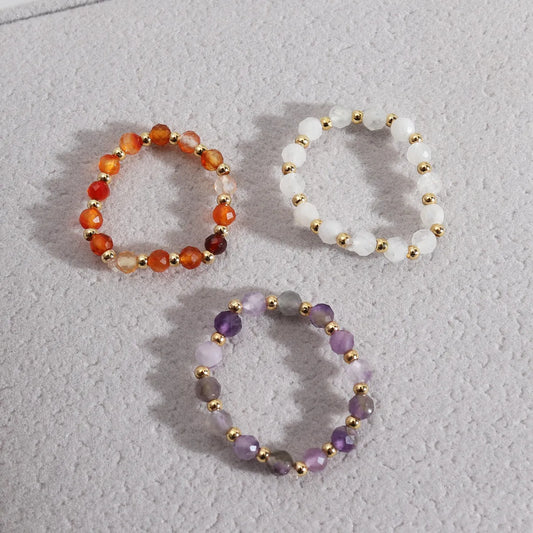 Original Design Geometric Alloy Natural Stone Beaded Rings